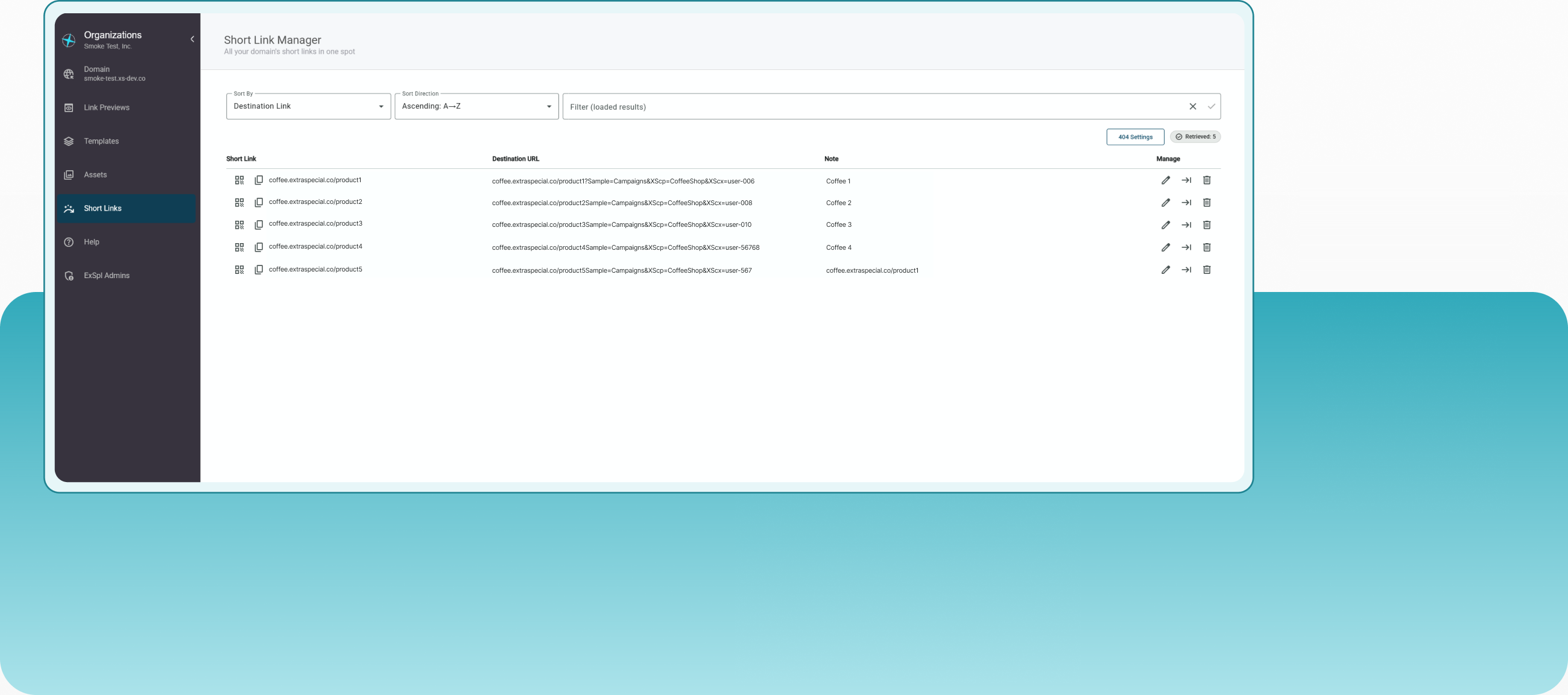 The ExtraSpecial short-link creator with destination URL, custom slug, and note fields, beside a generated QR code for smoke-test.xs-dev.co/.kX8 that can be downloaded as a PNG, and a callout reading: 2x faster than leading short-link providers, drastically reducing the risk of dropped previews.